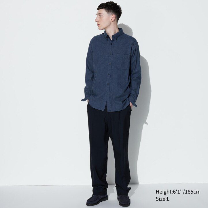 uniqlo flannel regular fit-shirt button down collar mens shirts white