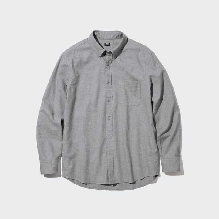 uniqlo flannel regular fit-shirt button down collar mens shirts white