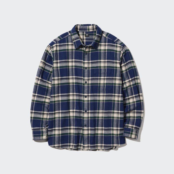 uniqlo flannel regular fit checked regular collar mens shirts blue