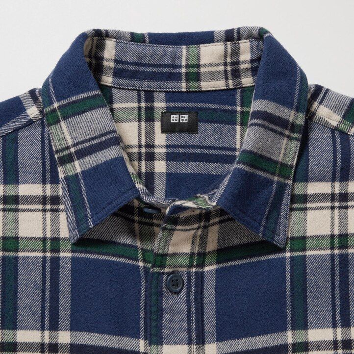 uniqlo flannel regular fit checked regular collar mens shirts blue