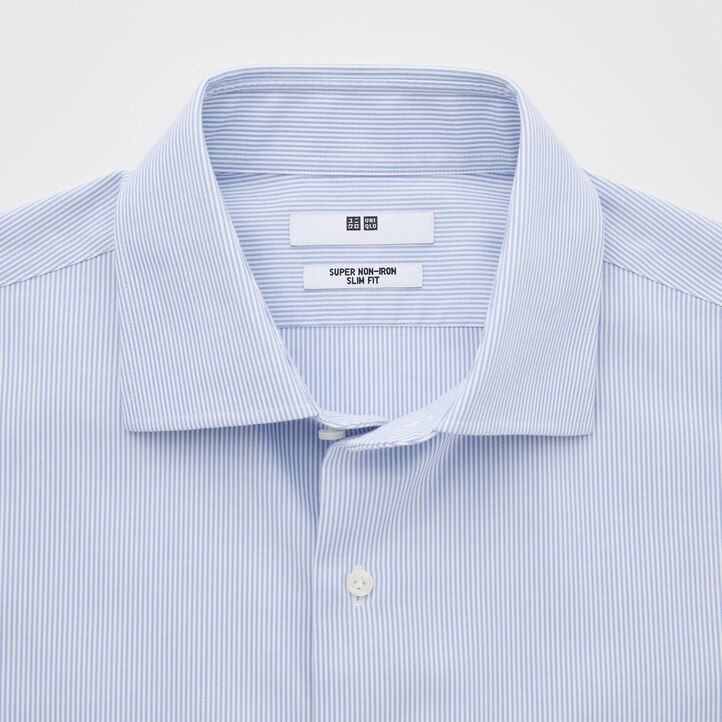 mens uniqlo super non iron slim fit striped semi cutaway collar shirts blue