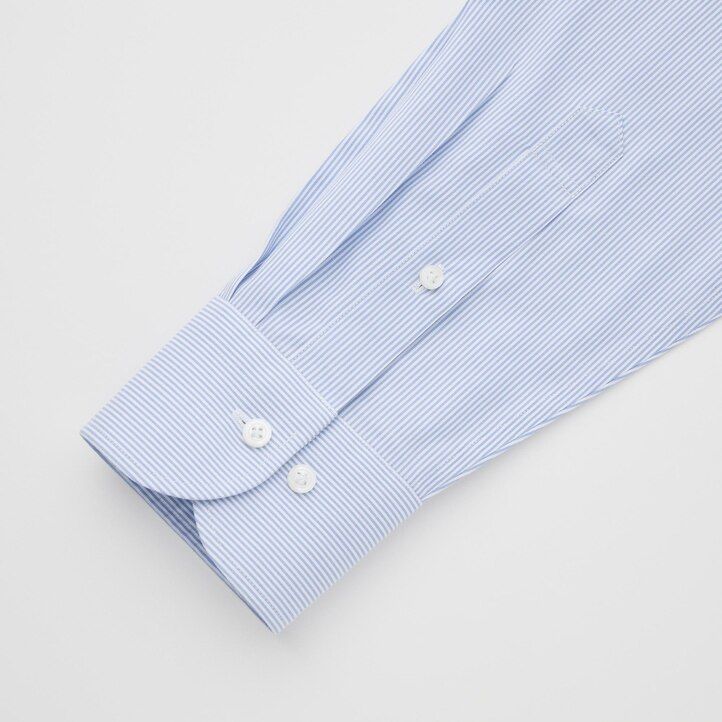 mens uniqlo super non iron slim fit striped semi cutaway collar shirts blue