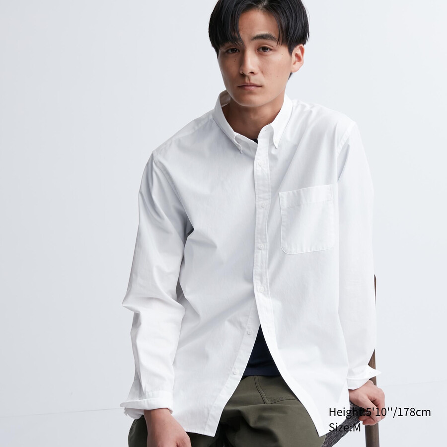 uniqlo extra fine cotton broadcloth regular fit-shirt button down collar mens shirts white