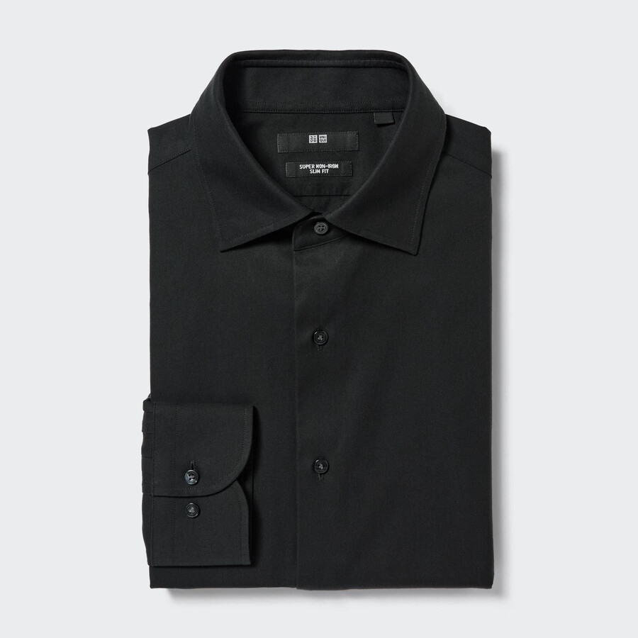 black uniqlo super non iron slim fit-shirt semi cutaway collar mens shirts