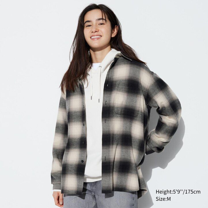 black mens uniqlo flannel checked regular fit-shirt regular collar shirts
