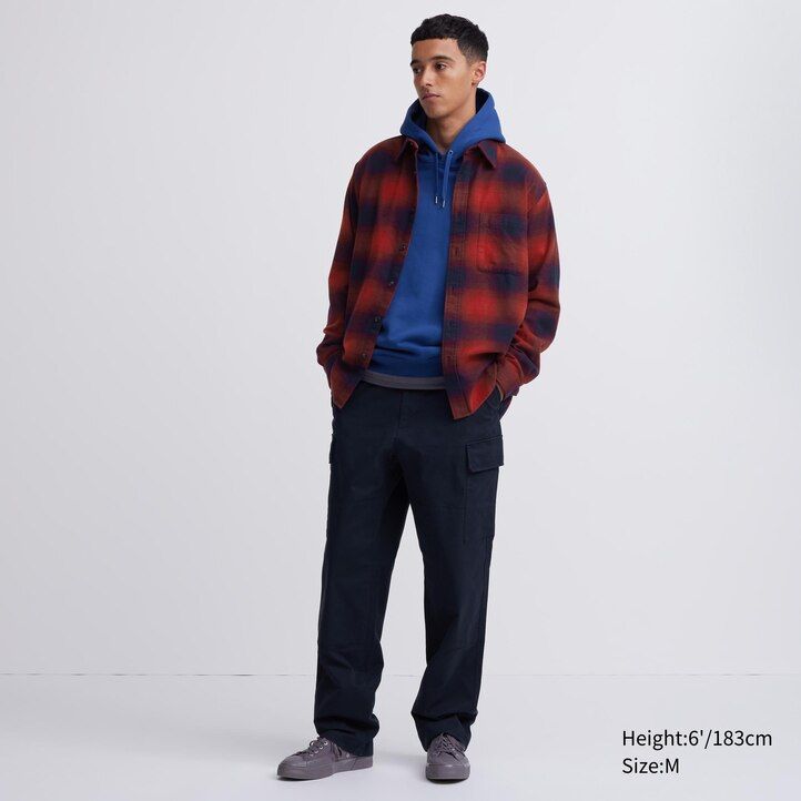 black mens uniqlo flannel checked regular fit-shirt regular collar shirts