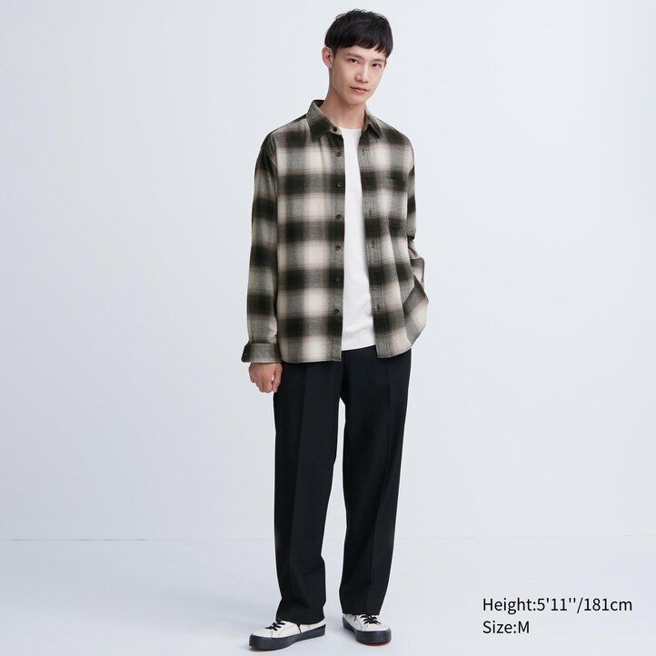 black mens uniqlo flannel checked regular fit-shirt regular collar shirts
