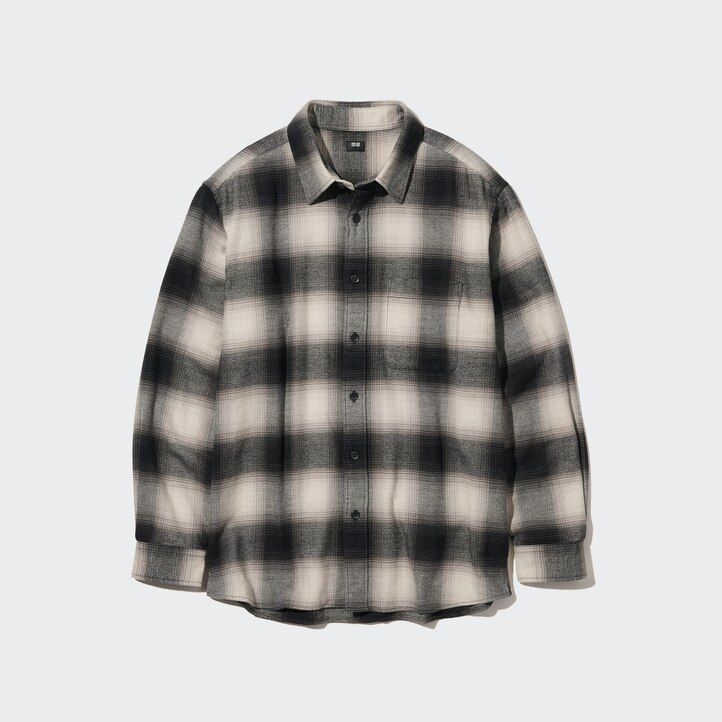 black mens uniqlo flannel checked regular fit-shirt regular collar shirts