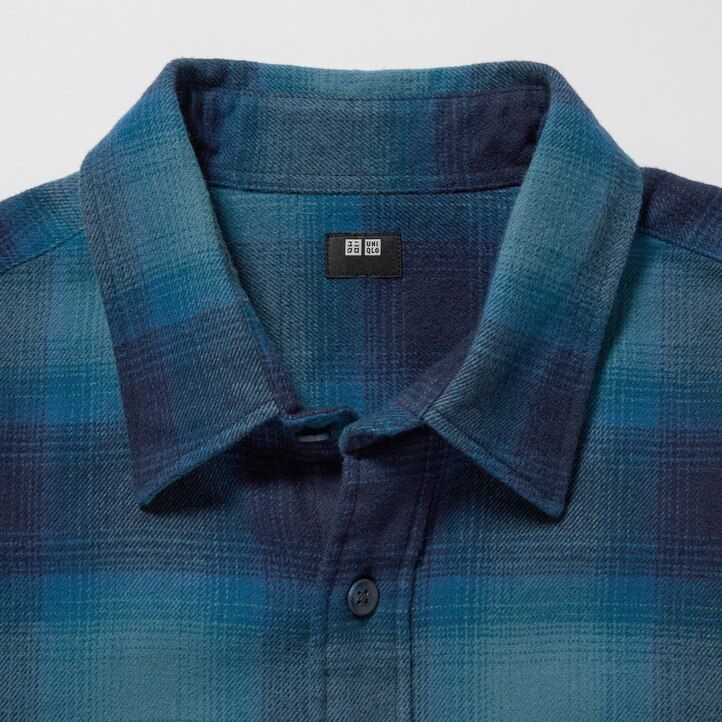black mens uniqlo flannel checked regular fit-shirt regular collar shirts