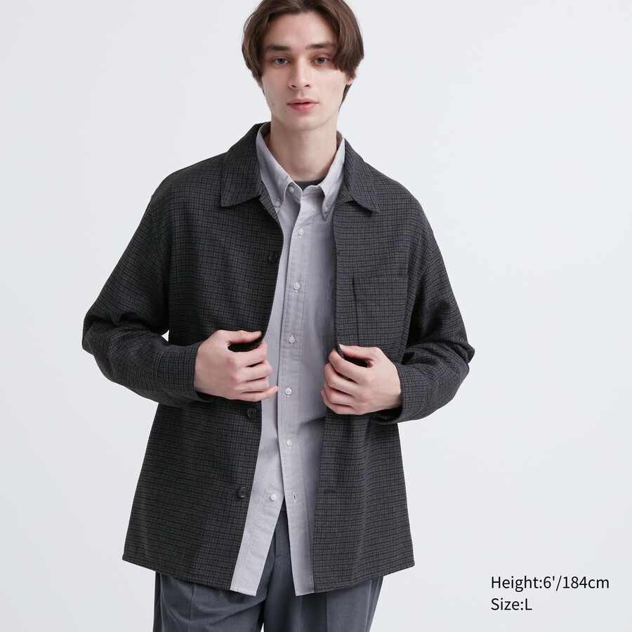 dark grey uniqlo brushed twill checked sleeved mens shirts