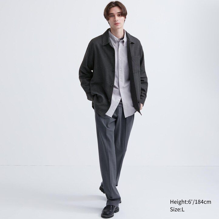 dark grey uniqlo brushed twill checked sleeved mens shirts