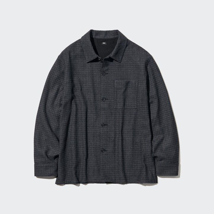 dark grey uniqlo brushed twill checked sleeved mens shirts
