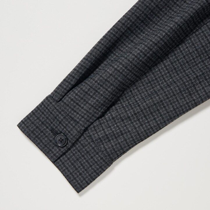 dark grey uniqlo brushed twill checked sleeved mens shirts