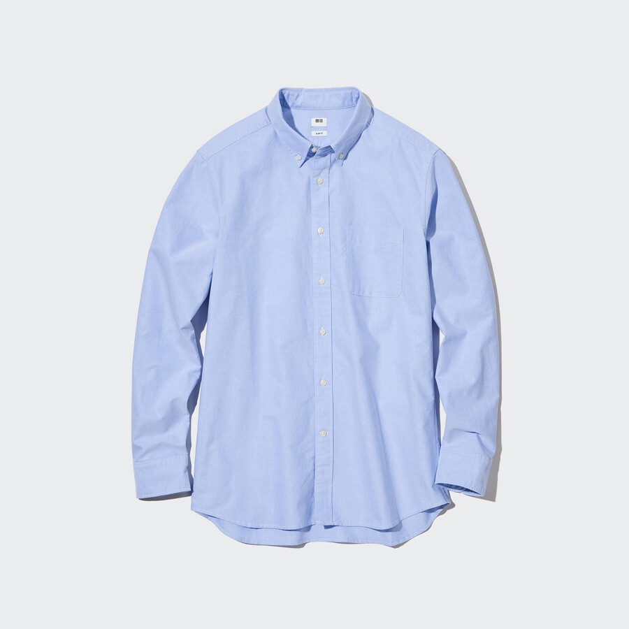 mens uniqlo slim fit oxford button down collar shirts blue