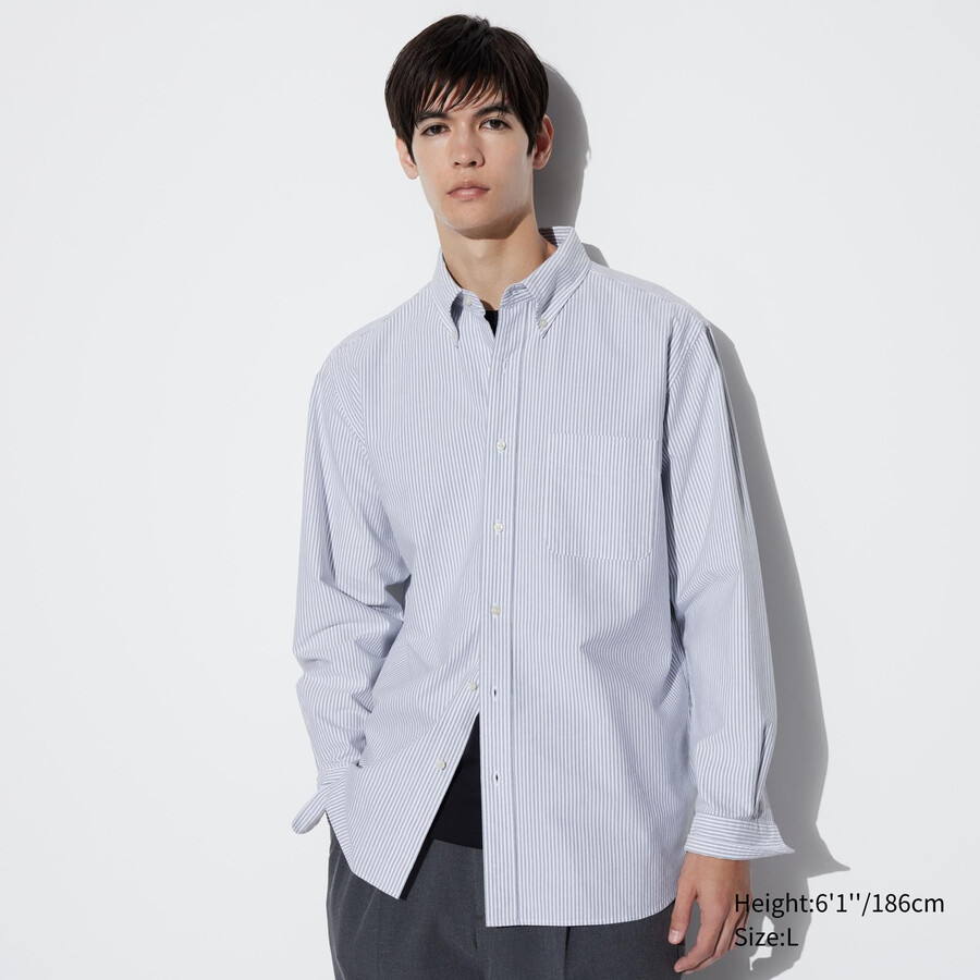 mens uniqlo slim fit striped oxford shirts grey