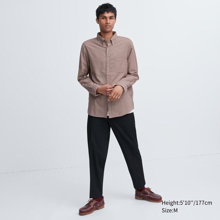red uniqlo flannel regular fit checked button down collar mens shirts