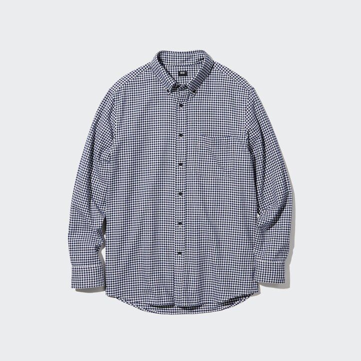 red uniqlo flannel regular fit checked button down collar mens shirts