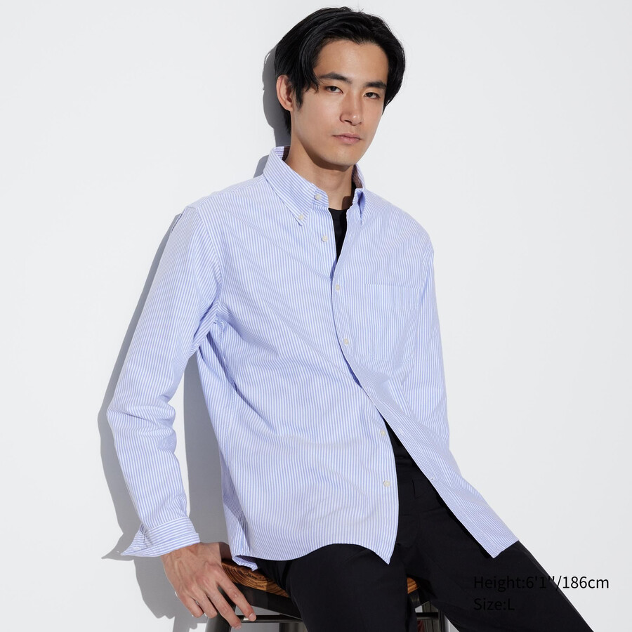 blue mens uniqlo slim fit striped oxford regular collar shirts