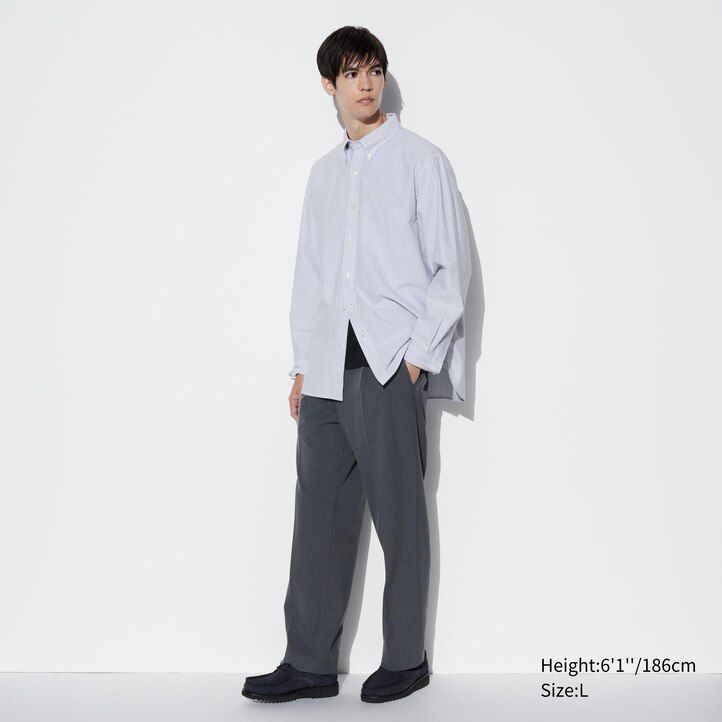 blue mens uniqlo slim fit striped oxford regular collar shirts