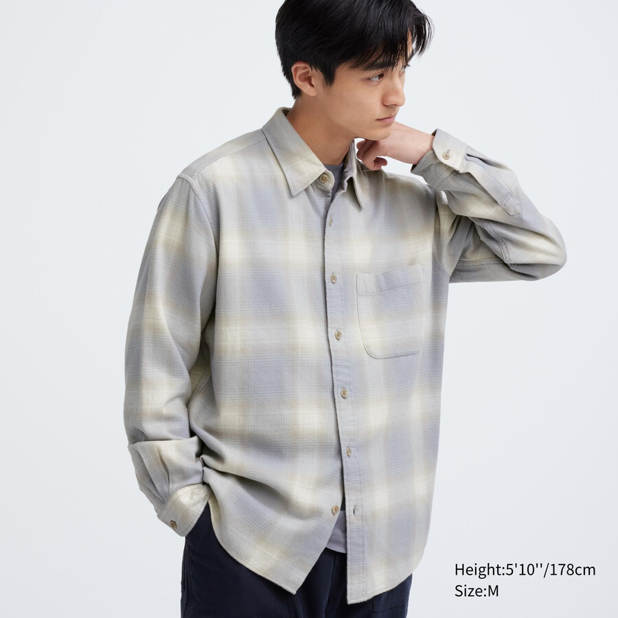 uniqlo flannel checked mens shirts grey