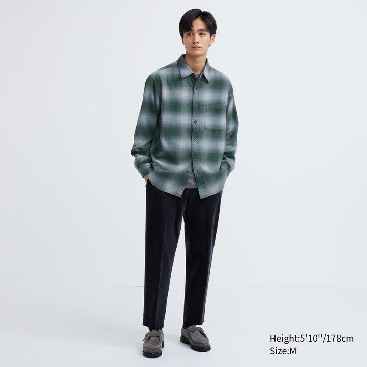 uniqlo flannel checked mens shirts grey
