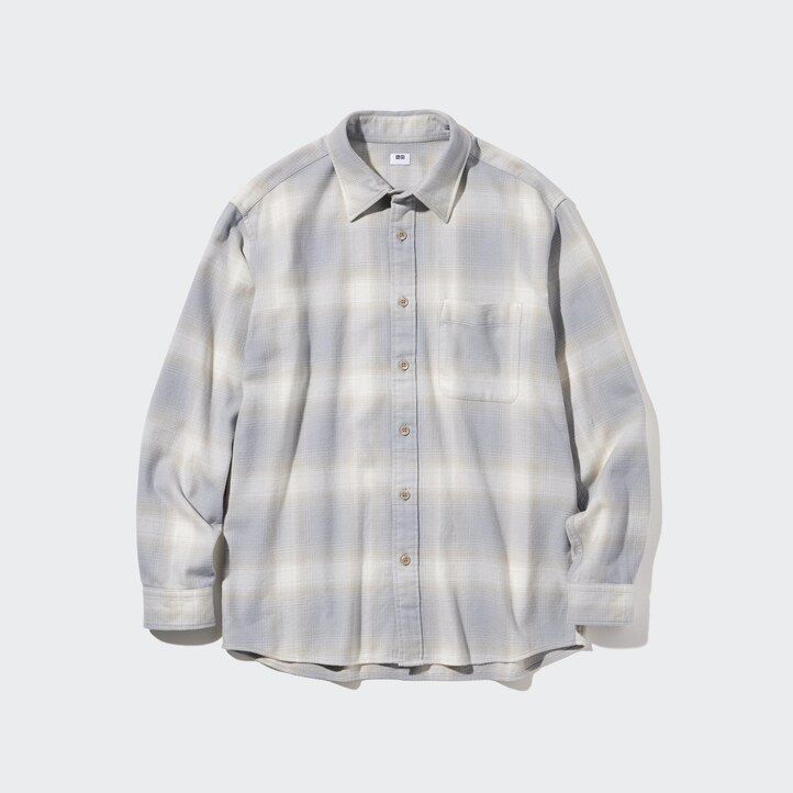 uniqlo flannel checked mens shirts grey
