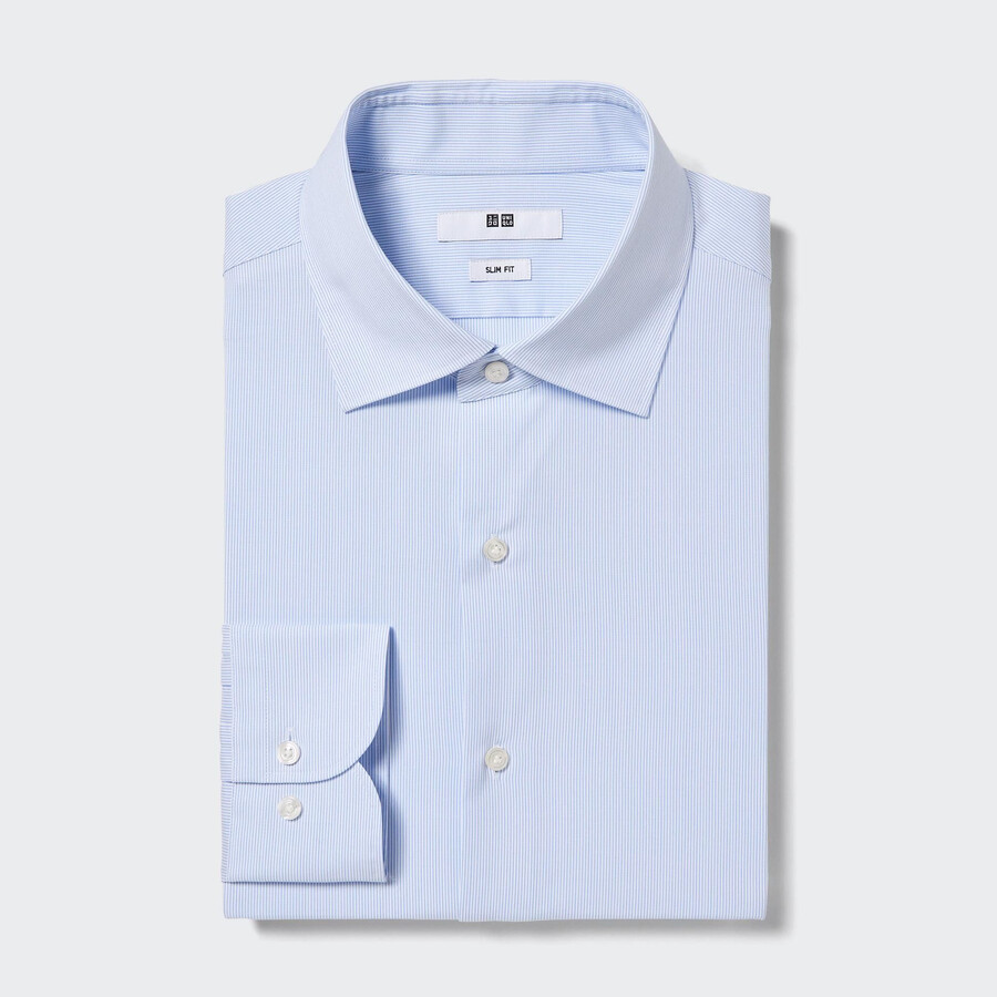 uniqlo easyre stretch slim fit striped semi cutaway collar mens shirts blue