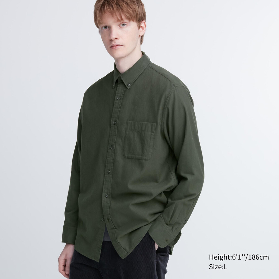 uniqlo flannel regular fit-shirt mens shirts olive