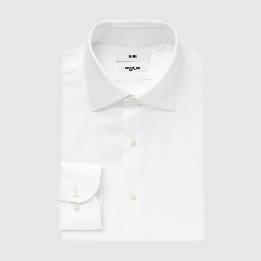 white mens uniqlo super non iron slim fit-shirt semi cutaway collar shirts