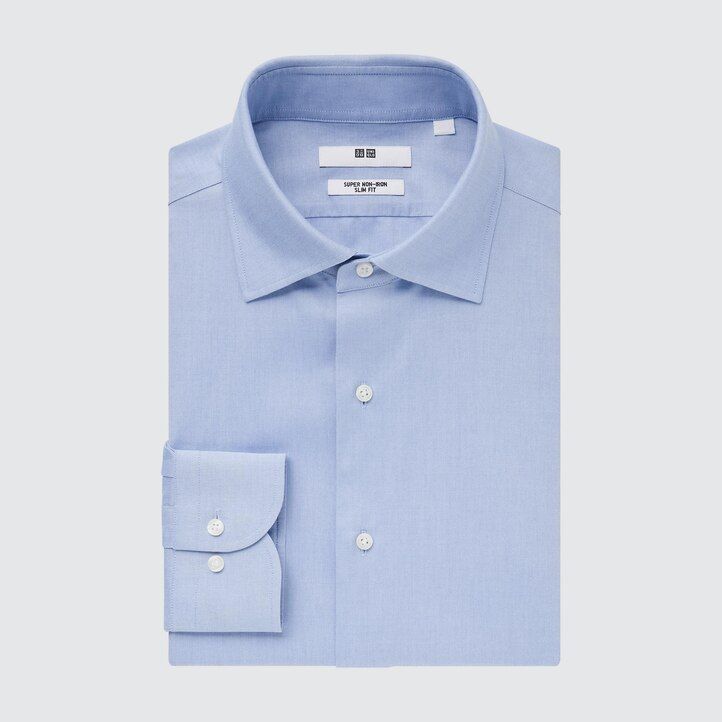 white mens uniqlo super non iron slim fit-shirt semi cutaway collar shirts