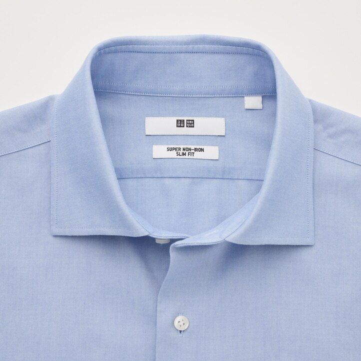 white mens uniqlo super non iron slim fit-shirt semi cutaway collar shirts