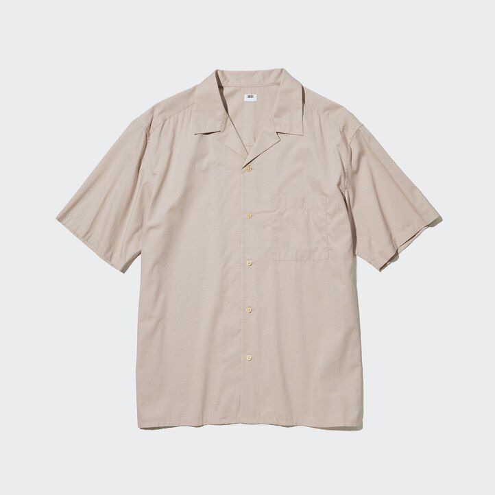 black uniqlo cotton blendsual sleeved open collar mens shirts