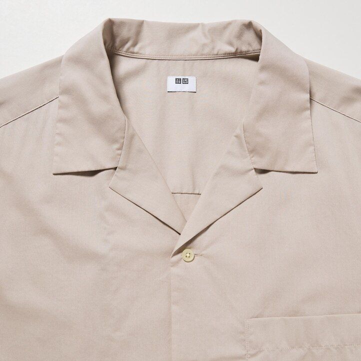 black uniqlo cotton blendsual sleeved open collar mens shirts
