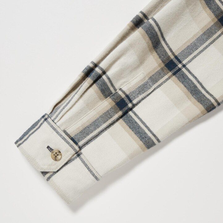 mens uniqlo flannel regular fit checked regular collar shirts beige