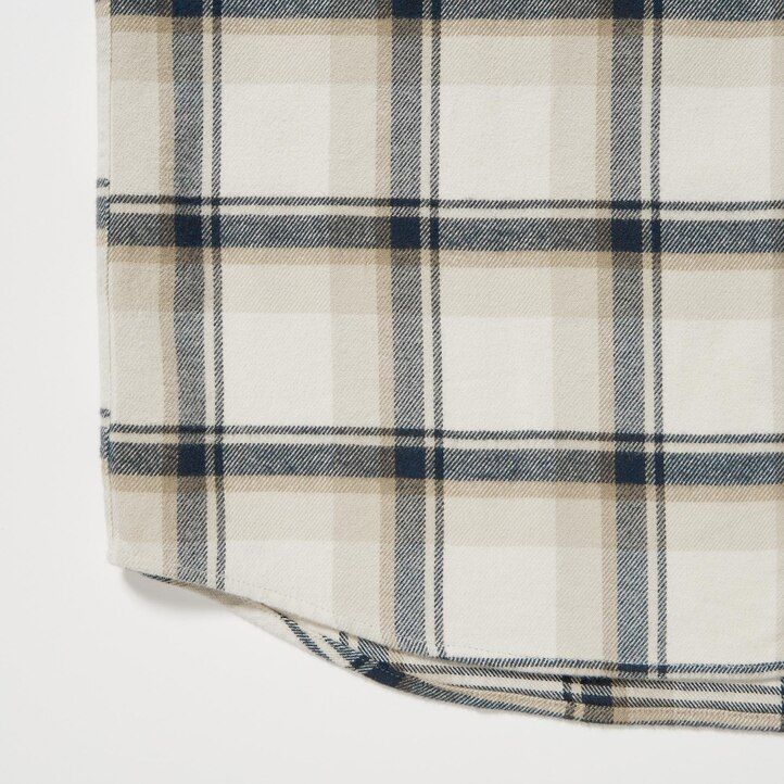 mens uniqlo flannel regular fit checked regular collar shirts beige