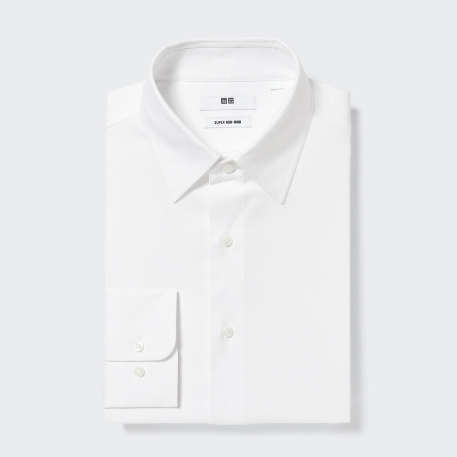 white mens uniqlo super non iron regular fit-shirt regular collar shirts