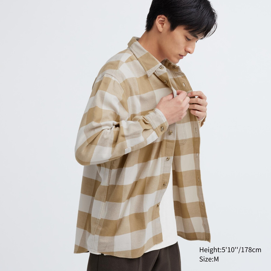 mens uniqlo flannel checked shirts beige