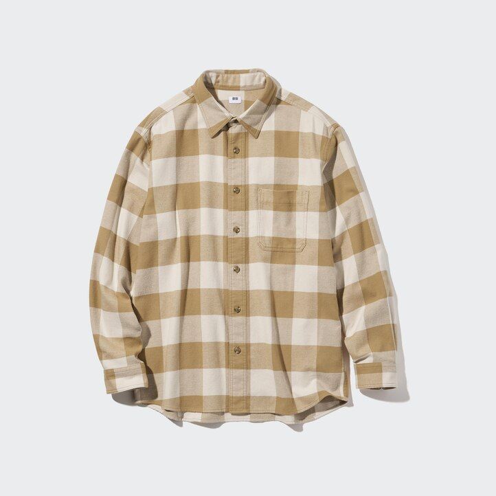 mens uniqlo flannel checked shirts beige