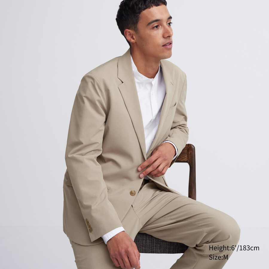 beige mens uniqlo airsense ultra light suits