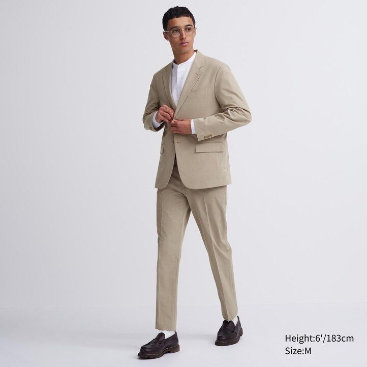 beige mens uniqlo airsense ultra light suits