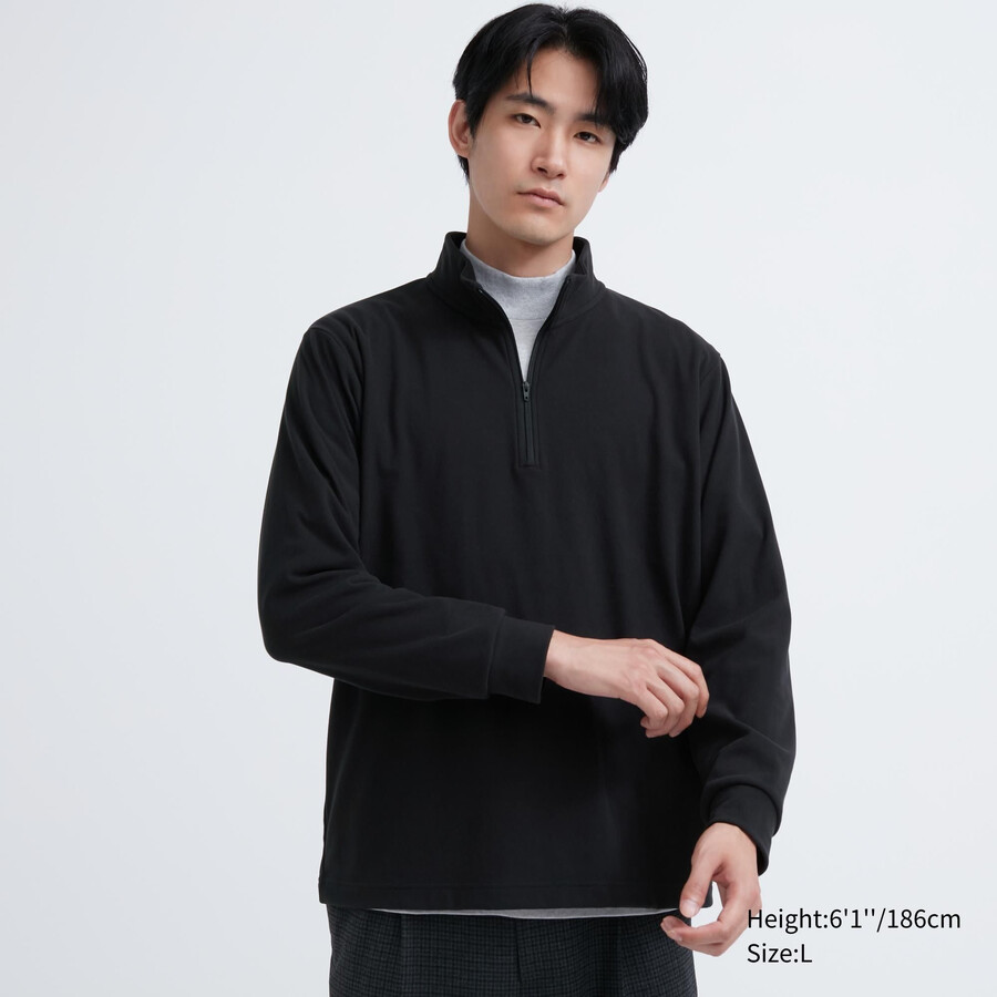 uniqlo fleece stretch half zipped sleeved mens t shirts black
