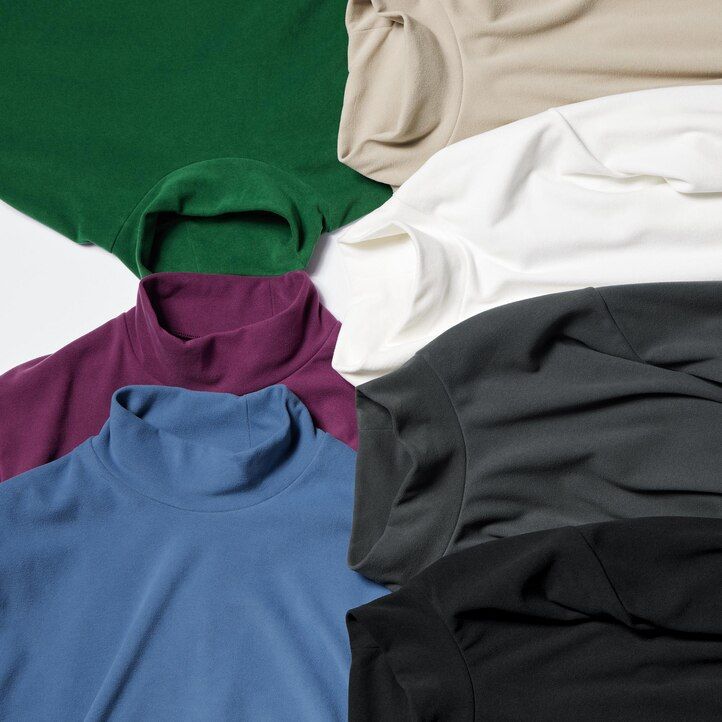 blue mens uniqlo fleece stretch mock neck sleeved t shirts