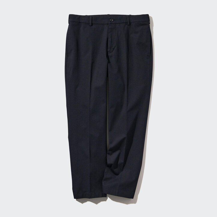 white mens uniqlo smart cotton ankle length trousers