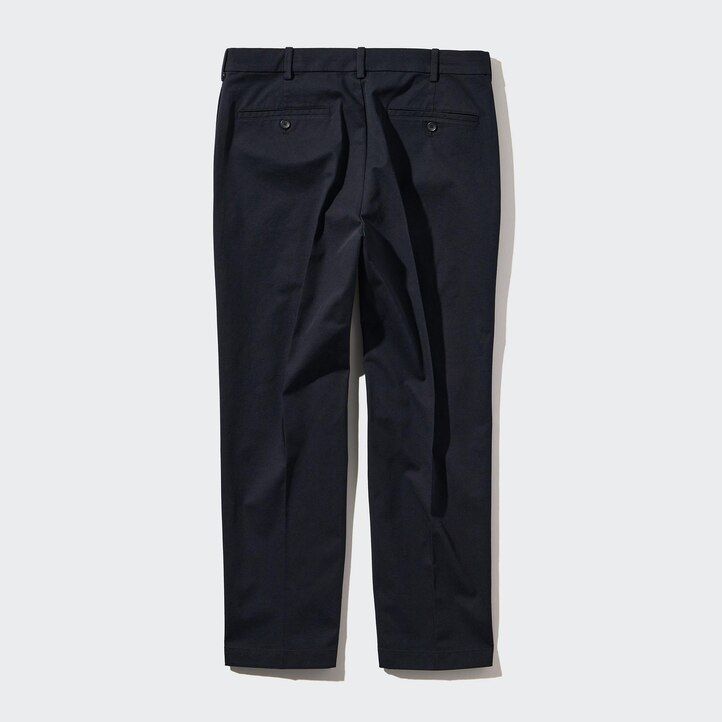 white mens uniqlo smart cotton ankle length trousers