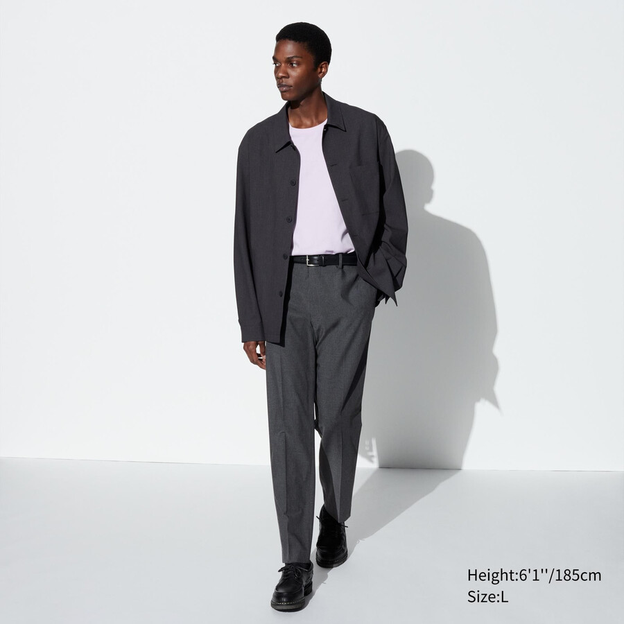 grey uniqlo smart wool like ankle length mens trousers