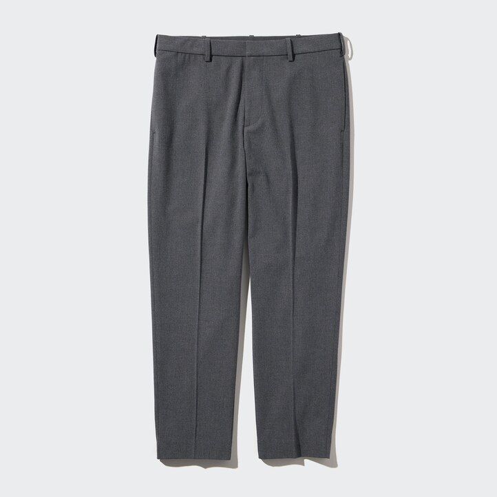 grey uniqlo smart wool like ankle length mens trousers
