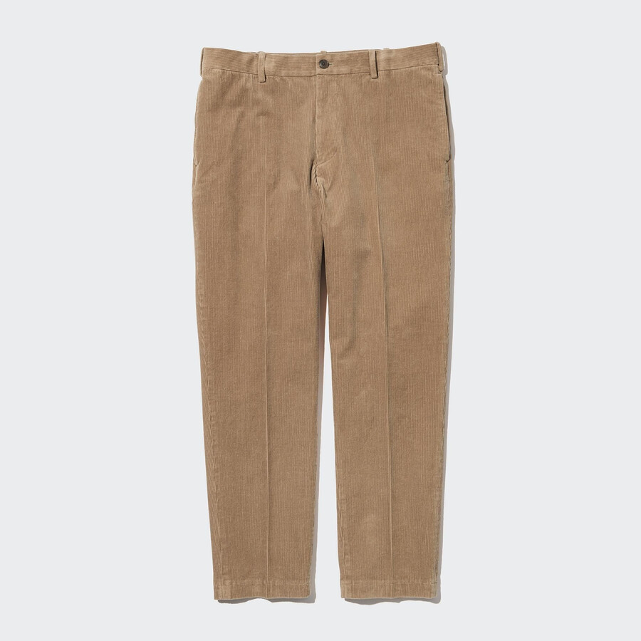 mens uniqlo smart corduroy ankle length trousers beige