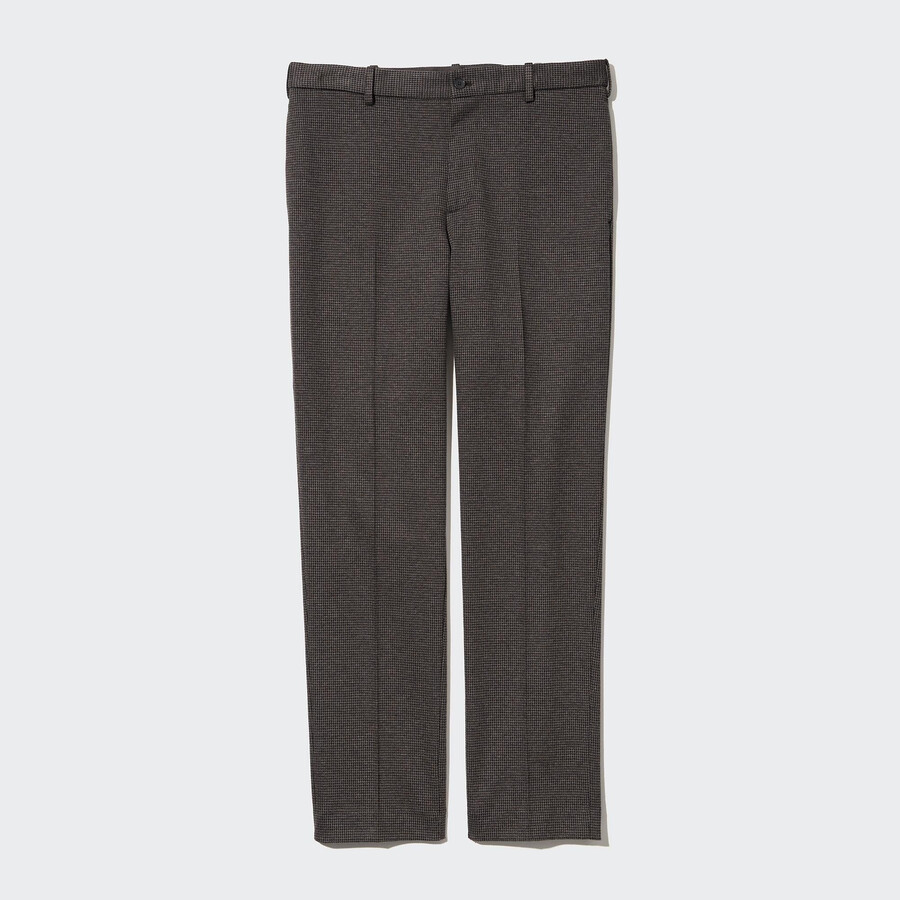 uniqlo smart houndstooth ankle length mens trousers dark brown