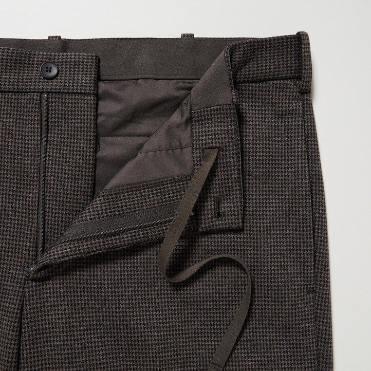 uniqlo smart houndstooth ankle length mens trousers dark brown