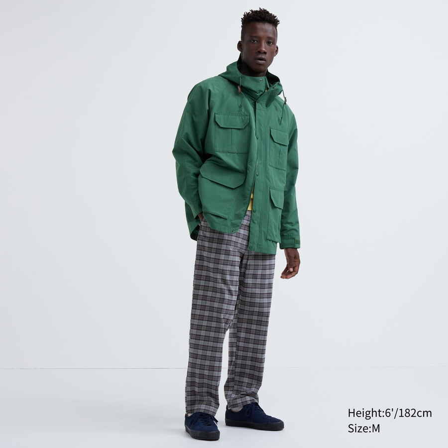 grey uniqlo flannel easy patterned ankle length mens trousers
